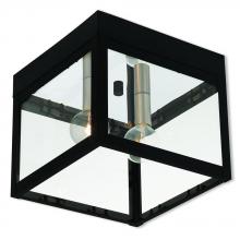 Livex Lighting 20588-04 - Nyack Small 2 Lt Outdoor Ceiling Flush Mount in Black with Antique Nickel Accents