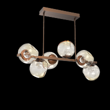  PLB0086-T6-BB-FA-001-L3 - Luna 6pc Twisted Branch-Burnished Bronze-Floret Inner - Amber Outer-Threaded Rod Suspension-LED