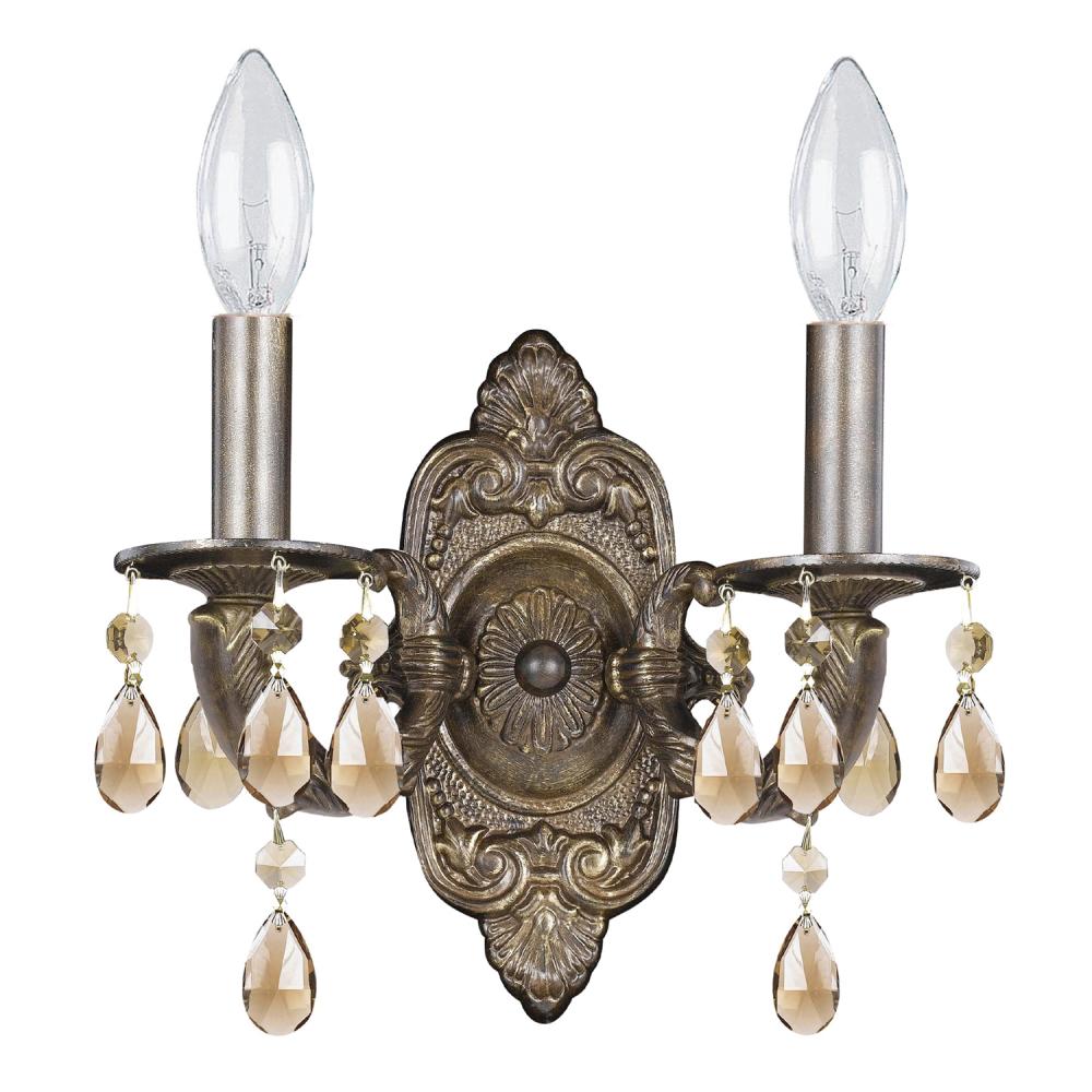 Paris Market 2 Light Golden Teak Hand Cut Crystal Venetian Bronze Sconce