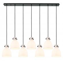 Innovations Lighting 127-410-1PS-BK-G412-8WH - Newton Bell - 7 Light - 52 inch - Matte Black - Linear Pendant