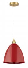  616-1P-SG-MBD-12-RD-LED - Plymouth - 1 Light - 12 inch - Satin Gold - Cord hung - Mini Pendant