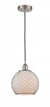 Innovations Lighting 616-1P-SN-G121-8CBK - Farmhouse Chicken Wire - 1 Light - 8 inch - Brushed Satin Nickel - Cord hung - Mini Pendant