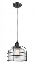 Innovations Lighting 916-1P-BK-G74-CE - Bell Cage - 1 Light - 8 inch - Matte Black - Cord hung - Mini Pendant