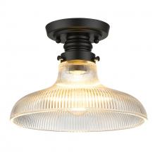 Golden 0307-FM10 BLK-ROG - Clary Flush Mount - 10&#34; in Matte Black with Ribbed Optic Glass Shade