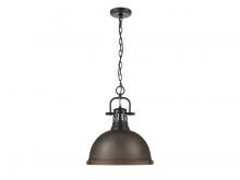 Golden 3602-L BLK-RBZ - Duncan 1-Light Pendant with Chain in Matte Black with Rubbed Bronze