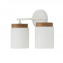 Capital 150921LT-547 - Liam 2-Light Cylindrical Vanity in White with Mango Wood and Soft White Glass