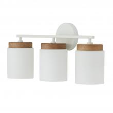 Capital 150931LT-547 - Liam 3-Light Cylindrical Vanity in White with Mango Wood and Soft White Glass