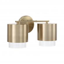 Capital 153021MA-549 - Weller 2-Light Cylindrical Metal Vanity in Matte Brass with Seeded Glass