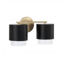 Capital 153021RK-549 - Weller 2-Light Cylindrical Metal Vanity in Matte Black with Matte Brass Interior and Seeded Glass