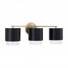 Capital 153031RK-549 - Weller 3-Light Cylindrical Metal Vanity in Matte Black with Matte Brass Interior and Seeded Glass