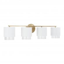 Capital 153041RE-549 - Weller 4-Light Cylindrical Metal Vanity in Matte White with Matte Brass Interior and Seeded Glass