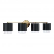 Capital 153041RK-549 - Weller 4-Light Cylindrical Metal Vanity in Matte Black with Matte Brass Interior and Seeded Glass