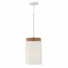 Capital 350911LT - Liam 1-Light Cylindrical Pendant in White with Mango Wood and Soft White Glass