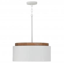 Capital 350912LT - Liam 1-Light Drum Pendant in White with Mango Wood and Matte White Metal Shade