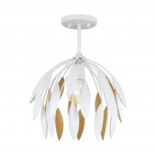 Capital 351811WE - Margeaux 1-Light Botanical Semi-Flush Pendant in Matte White and Buffed Gold