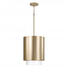 Capital 353011MA - Weller 1-Light Cylindrical Metal Pendant in Matte Brass with Seeded Glass