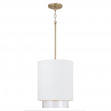 Capital 353011RE - Weller 1-Light Cylindrical Metal Pendant in Matte White with Matte Brass Interior and Seeded Glass