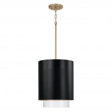 Capital 353011RK - Weller 1-Light Cylindrical Metal Pendant in Matte Black with Matte Brass Interior and Seeded Glass