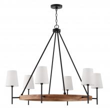 Capital 450861WK-709 - Jonah 6-Light Chandelier in Matte Black and Mango Wood with Removable White Fabric Shades