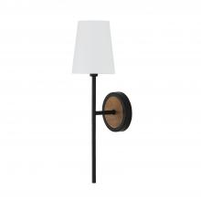 Capital 650811WK-709 - Jonah 1-Light Sconce in Matte Black and Mango Wood with Removable White Fabric Shade