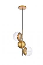 Elegant LD6127BR - Eclipse 3 Lights Brass Pendant With Clear Glass