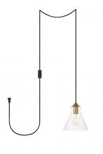 Elegant LDPG2244BR - Destry 1 Light Brass Plug-in Pendant with Clear Glass