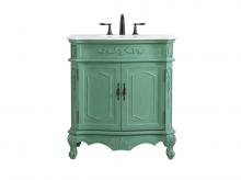 Elegant VF10132VM-VW - 32 inch Single Bathroom vanity in vintage mint with ivory white engineered marble