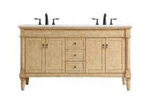 Elegant VF13060DAB-VW - 60 inch Double Bathroom vanity in Antique Beige with ivory white engineered marble