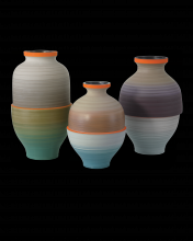 Currey 1200-0930 - Happy 80&#39;s Gray, Beige, Orange & Blue Vase Set of 3